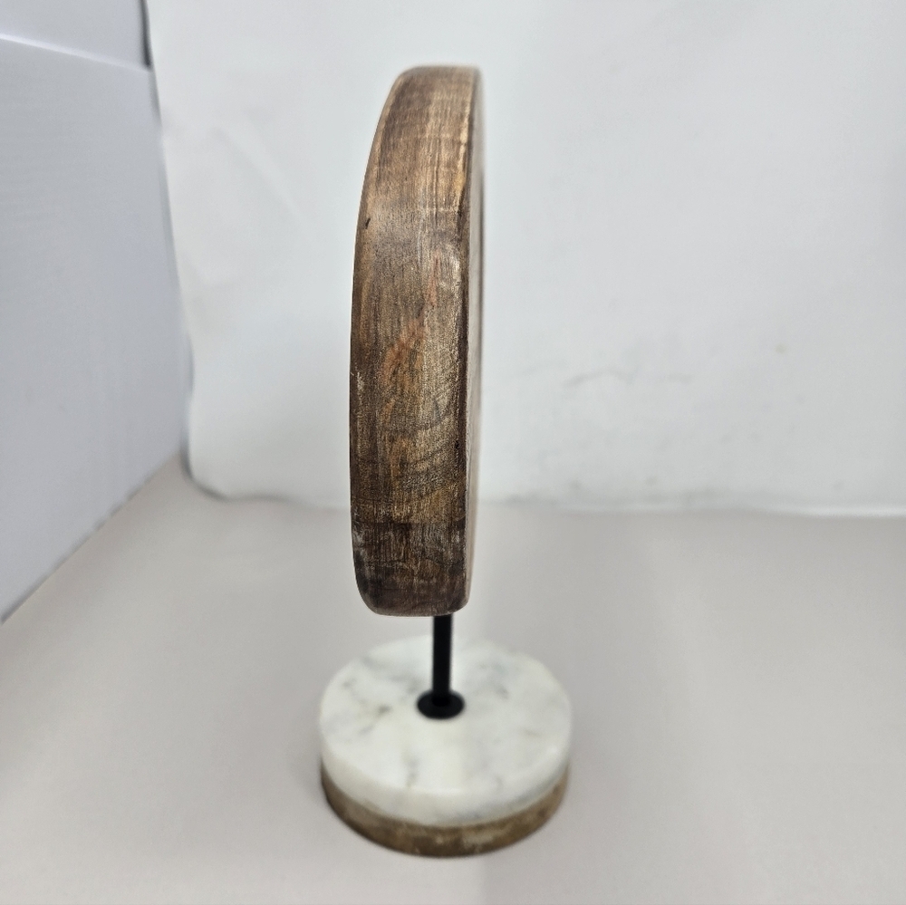Modernist Abstract Mango Wood Free Form Cirucular Cutout On Mable Wood Stand - Picture 5 of 15